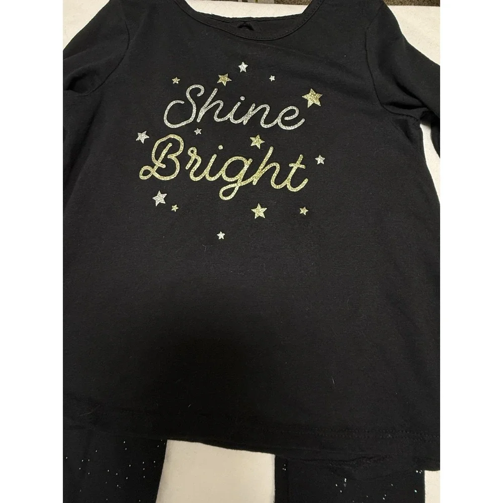 Jumping Beans Shine Bright Black Glitter Top 5T & Cat & Jack Sparkle Leggings 4T